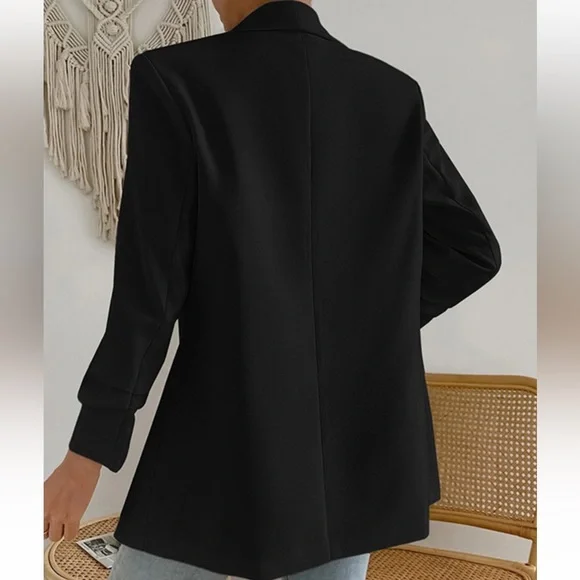Black Chic Fully Lined Open Blazer Jacket - Picture 3 of 3